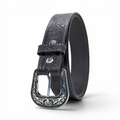 Western Tooled Leather Belt for Men in Premium Veg-Tanned Buffalo Leather – Black | Engraved Silver Buckle