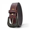Vintage Western Leather Belt for Men in Veg-Tanned Buffalo Leather – Brown | Antique Engraved Buckle