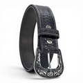 Western Engraved Leather Belt for Men in Premium Veg-Tanned Buffalo Leather – Black | Antique Silver Buckle